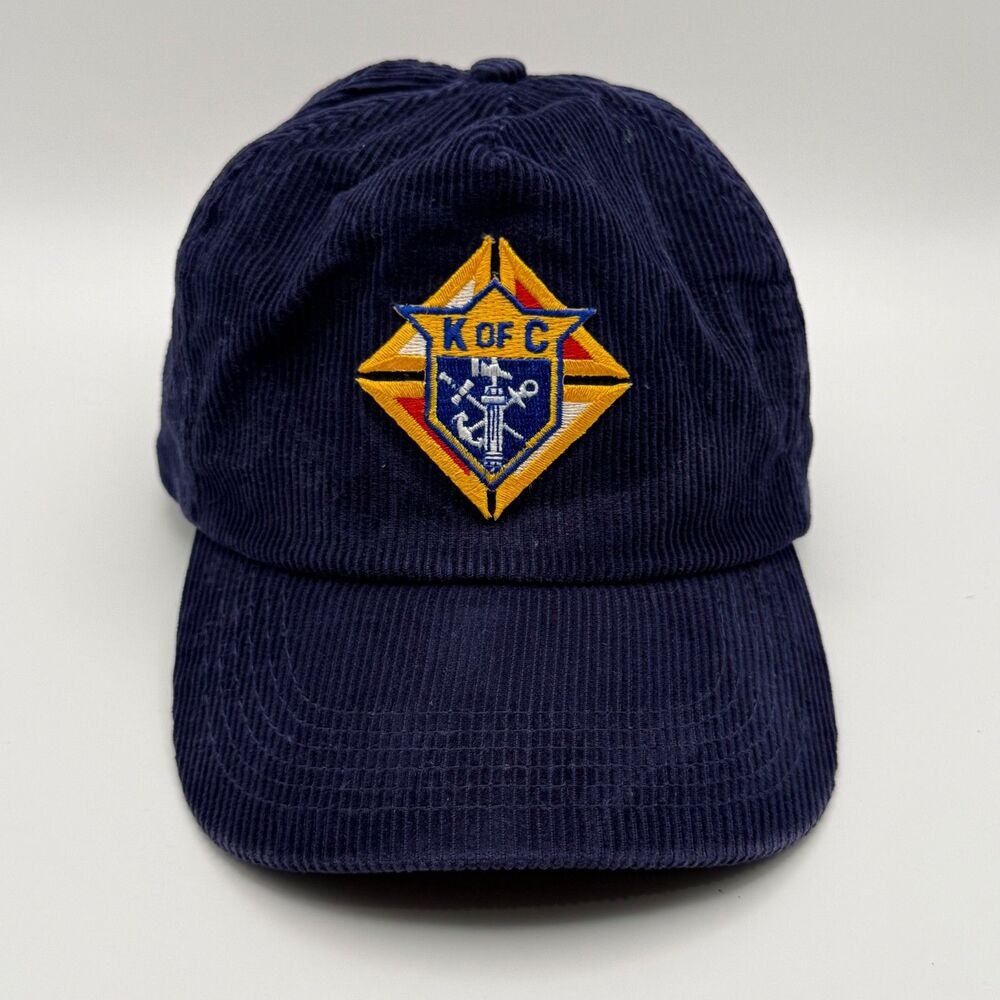 Vintage Knights of Columbus Corduroy Hat Navy Blue Zipper Strapback Otto K of C